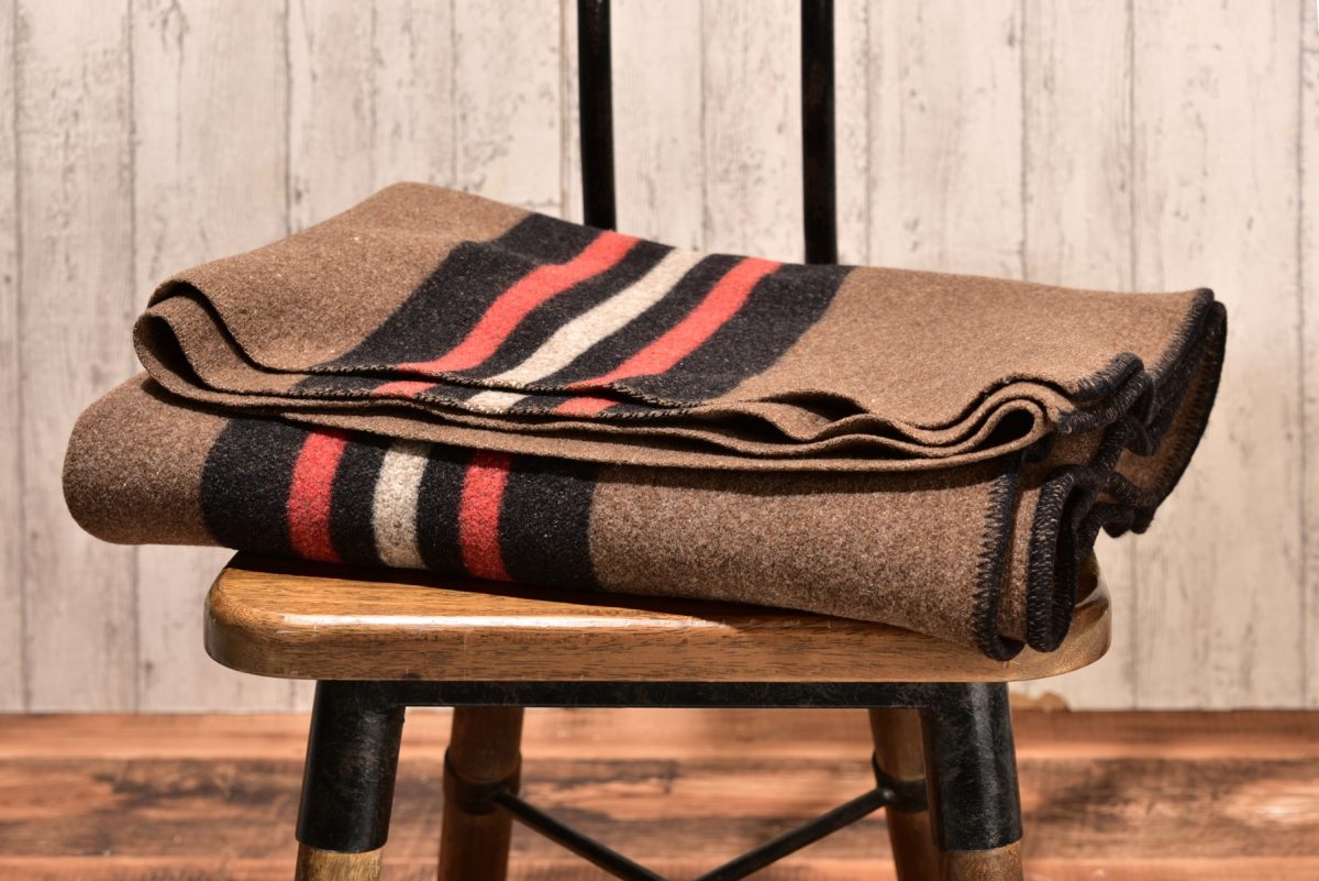 70s ビンテージ ウール ブランケット チェック  キャンプ 毛布 寝具