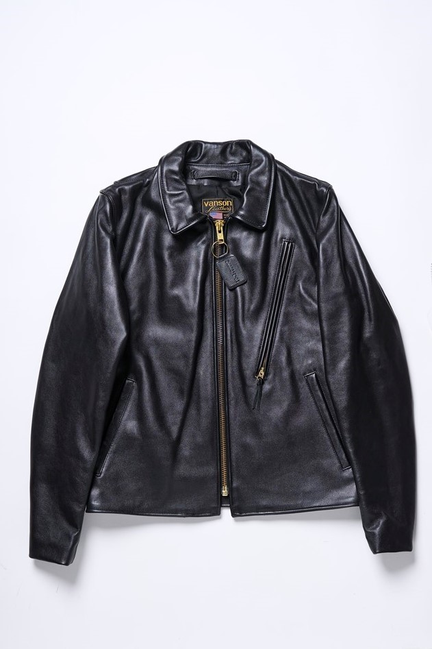 70s】VANSON シングルライダース レザージャケット 長め ブラック 
