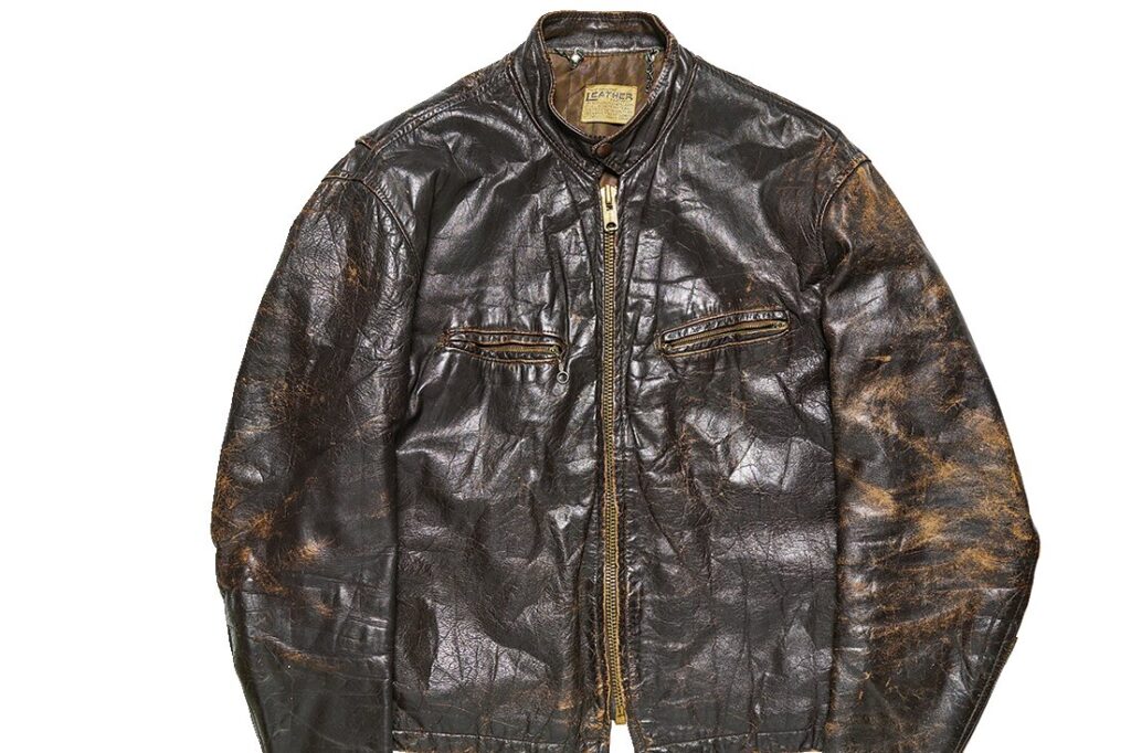 vintage damage design leather jacket